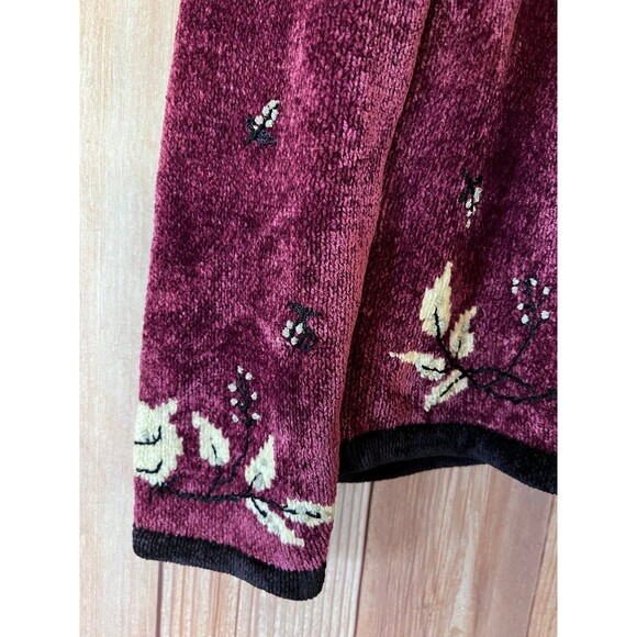 CHRISTOPHER & BANKS Velour Cardigan Sweater Hand Embroidered Size M (Bx 12) - Picture 3 of 9